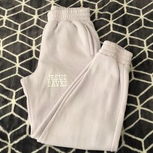 LILAC ‘JESUS SAVES’ SWEATPANTS!!!